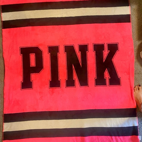 PINK Victoria's Secret Black and Bright Pink Blanket - Picture 4 of 5